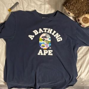 USED multi colour bape tee navy